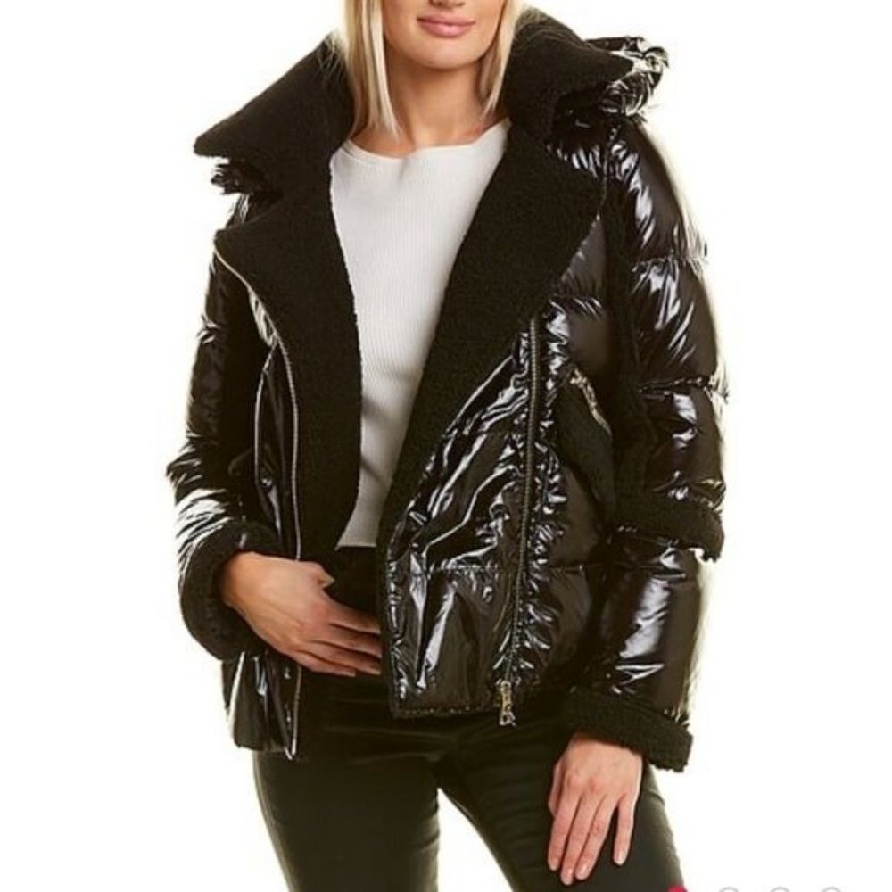 NWT Nicole Benisti‎ GEILO MIXED MEDIA BIKER JACKET Size large